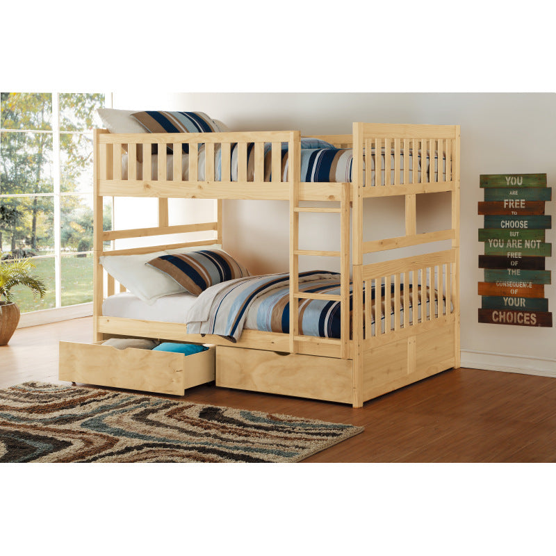 Natural Pine End 2pcs Storage Boxes with Caster Wheels Transitional Bedroom Furniture Underbed Storage, Under-Bed Storage