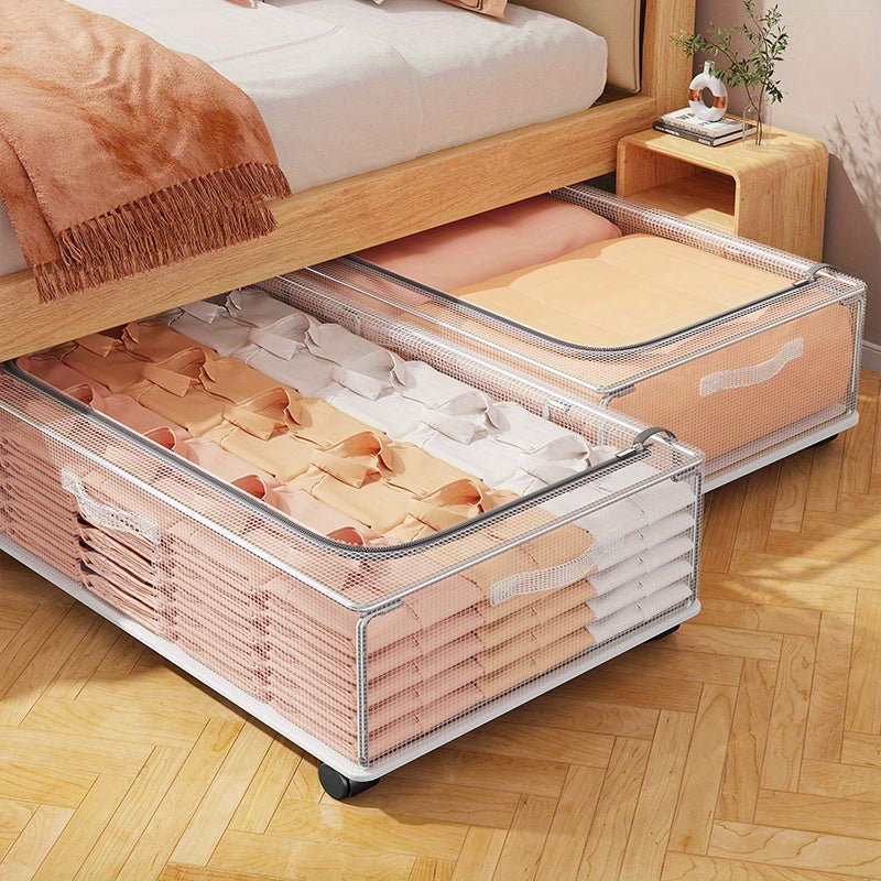 Heavy Duty Under Bed Storage Box with Lockable Lid And Smooth Casters PVC Frame with White Panels Multi Drawer Clothing And Blanket Storage Box Space Saving Heavy Duty Storage Durable PVC Cabinet Under Bed Storage, Under-Bed Storage