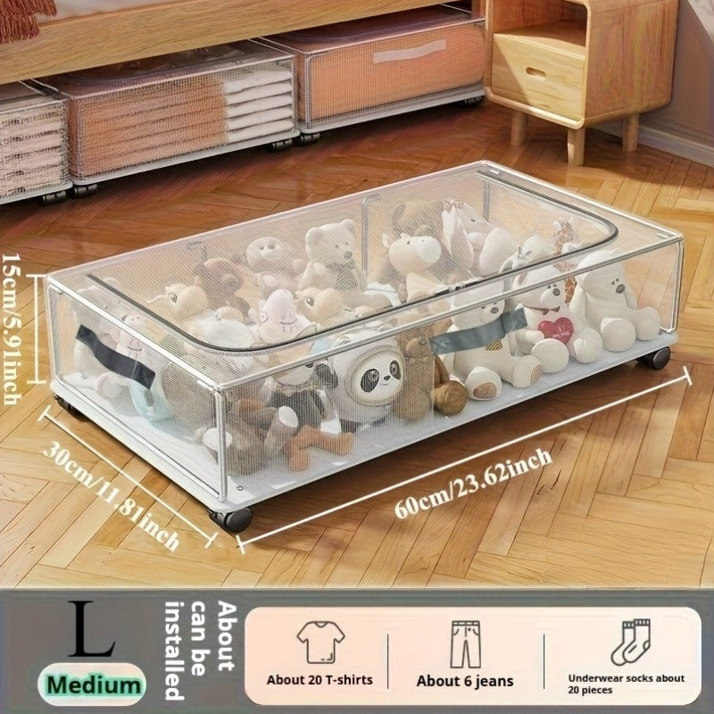 Heavy Duty Under Bed Storage Box with Lockable Lid And Smooth Casters PVC Frame with White Panels Multi Drawer Clothing And Blanket Storage Box Space Saving Heavy Duty Storage Durable PVC Cabinet Under Bed Storage, Under-Bed Storage
