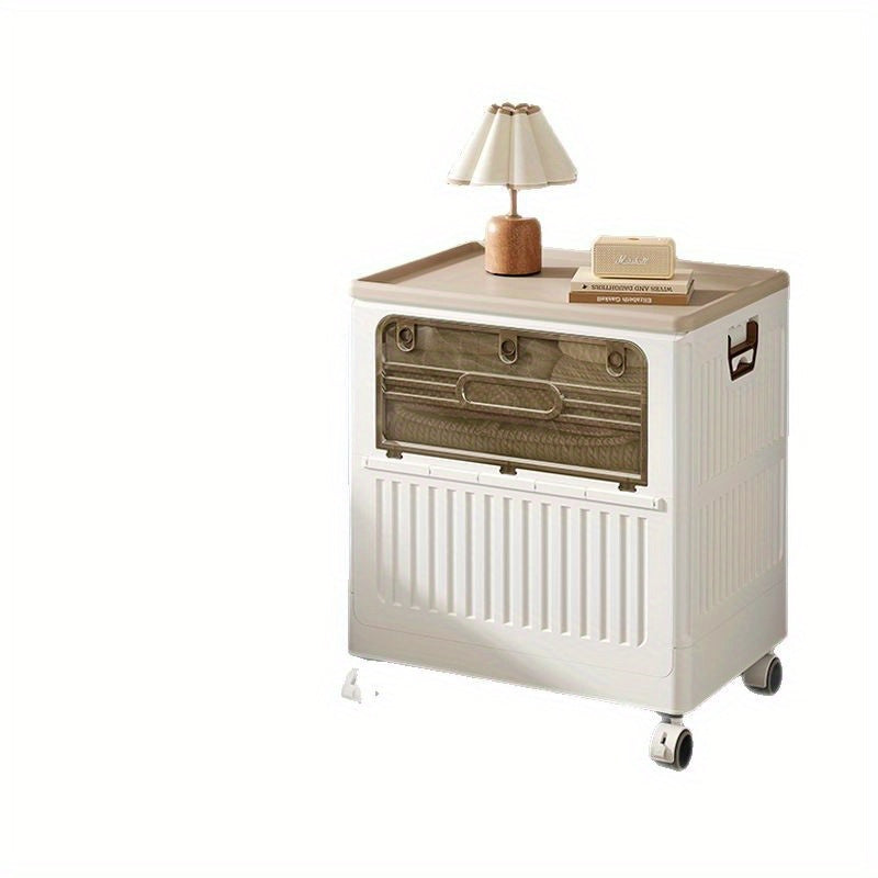 Large Capacity Foldable Storage Cabinet with Wheels - Space-Saving, Durable Plastic Organizer for Clothes, Blankets & More - Multi-Compartment Design, Easy Mobility, Under-Bed Storage