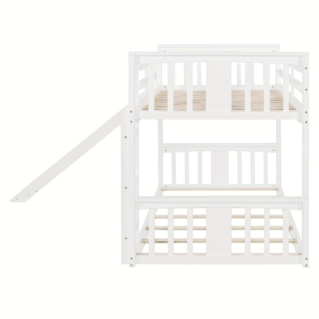 Twin\u002FTwin Bunk Bed with Slide & Ladder - Space-Saving Youngsters Bed with Solid Pine Wood Frame, Full-Length Guardrails, Twin Over Twin Loft Bed Suitable for Shared Bedrooms, Sleepovers & Small Spaces