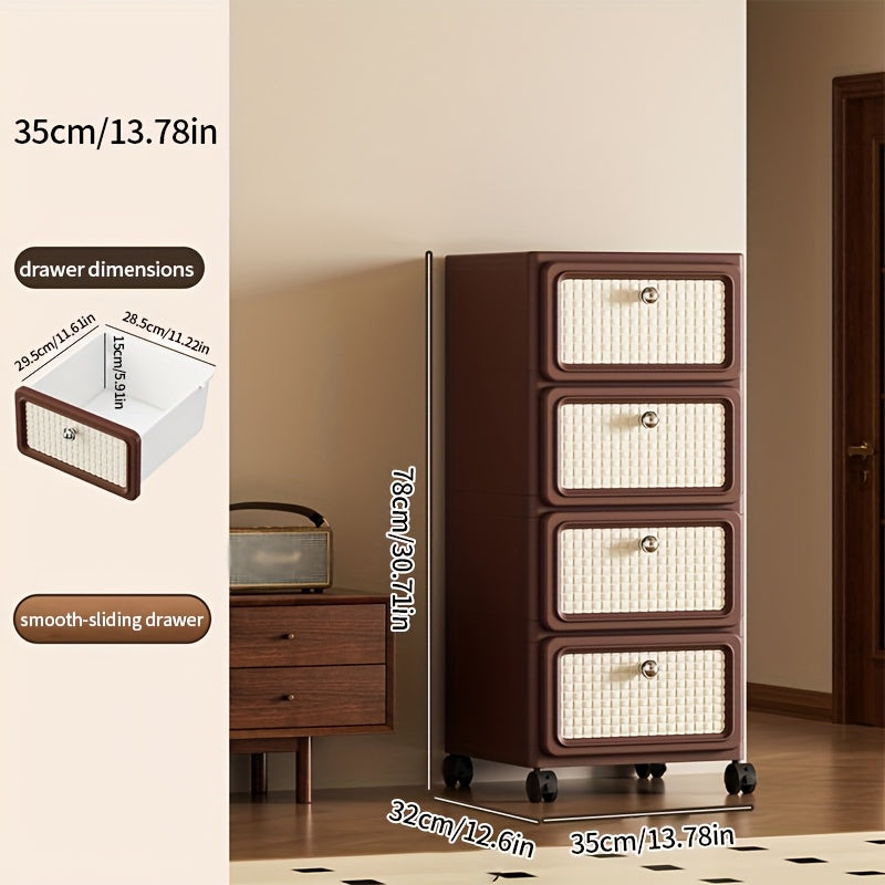 A Storage Cabinet Made of One-Piece Plastic. It Is Versatile, Features a Modern Minimalist Design, And Is Easy to Move. Ideal for Use in The Living Room, Kitchen, Bathroom, And Bedroom. Color: Brown, Storage Drawer Units