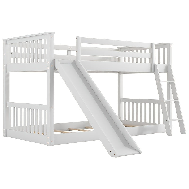 BELLEMAVE Twin Over Twin Bunk Bed with Convertible Slide And Ladder, Sturdy Bed Frame with Safety Guardrails, No Box Spring Needed, White