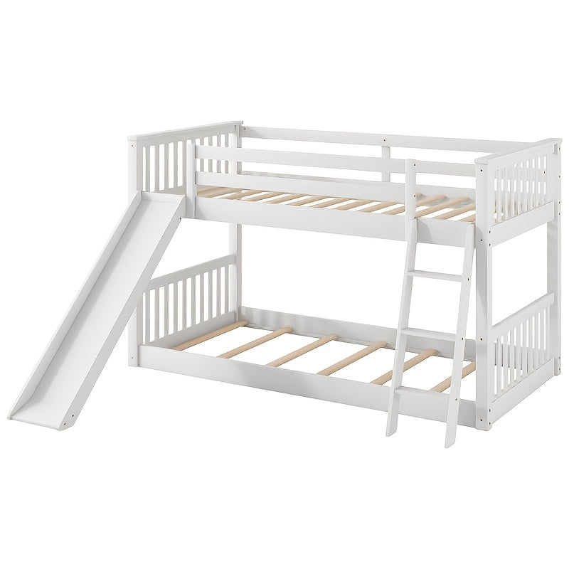 BELLEMAVE Twin Over Twin Bunk Bed with Convertible Slide And Ladder, Sturdy Bed Frame with Safety Guardrails, No Box Spring Needed, White