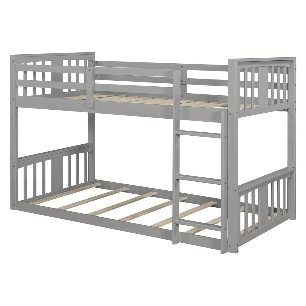 Twin\u002FTwin Bunk Bed with Slide & Ladder - Space-Saving Youngsters Bed with Solid Pine Wood Frame, Full-Length Guardrails, Twin Over Twin Loft Bed Suitable for Shared Bedrooms, Sleepovers & Small Spaces