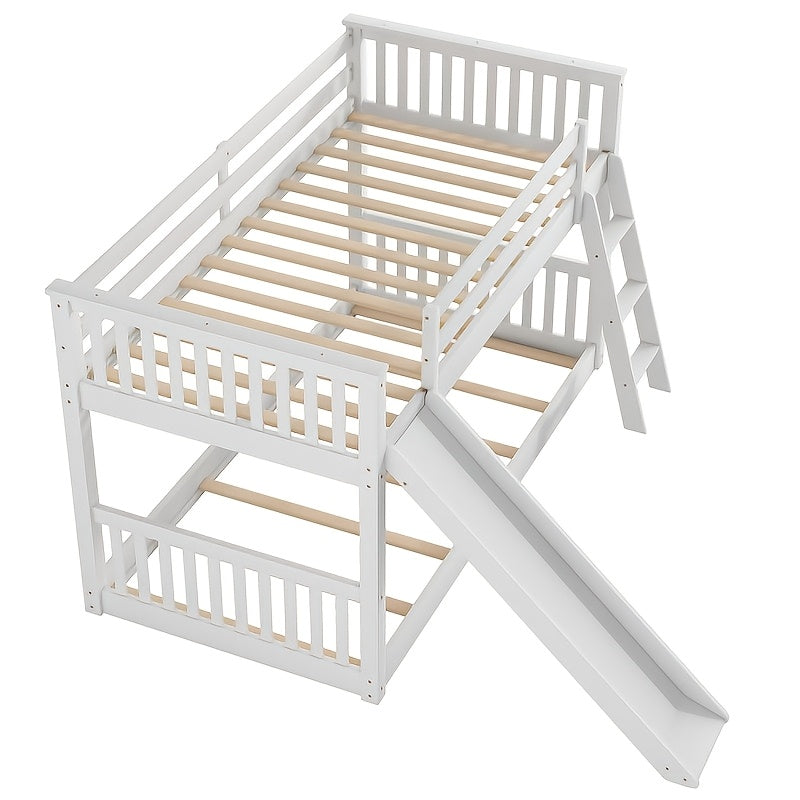 BELLEMAVE Twin Over Twin Bunk Bed with Convertible Slide And Ladder, Sturdy Bed Frame with Safety Guardrails, No Box Spring Needed, White