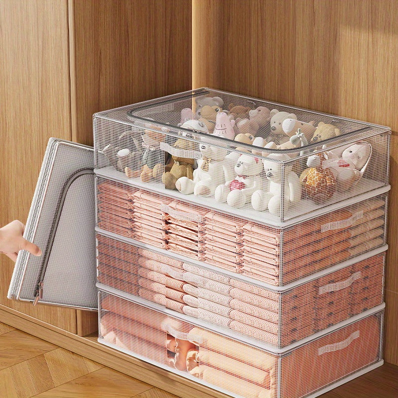Heavy Duty Under Bed Storage Box with Lockable Lid And Smooth Casters PVC Frame with White Panels Multi Drawer Clothing And Blanket Storage Box Space Saving Heavy Duty Storage Durable PVC Cabinet Under Bed Storage, Under-Bed Storage