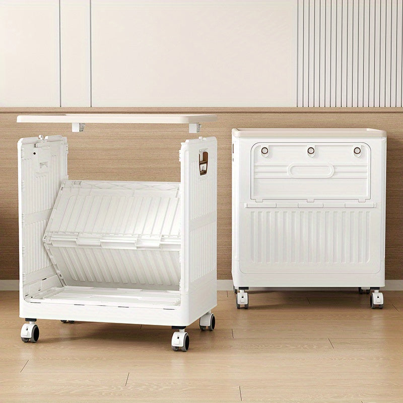 Large Capacity Foldable Storage Cabinet with Wheels - Space-Saving, Durable Plastic Organizer for Clothes, Blankets & More - Multi-Compartment Design, Easy Mobility, Under-Bed Storage