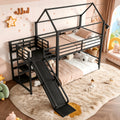 BELLEMAVE Twin Size Heavy-Duty Metal House Bunk Bed Frame with Storage Stairs, Slide, And Full Safety Guardrails, Noise-Reduced Bunk Bed, No Box Spring Required, Modern Bedroom Furniture for Small Spaces, Black