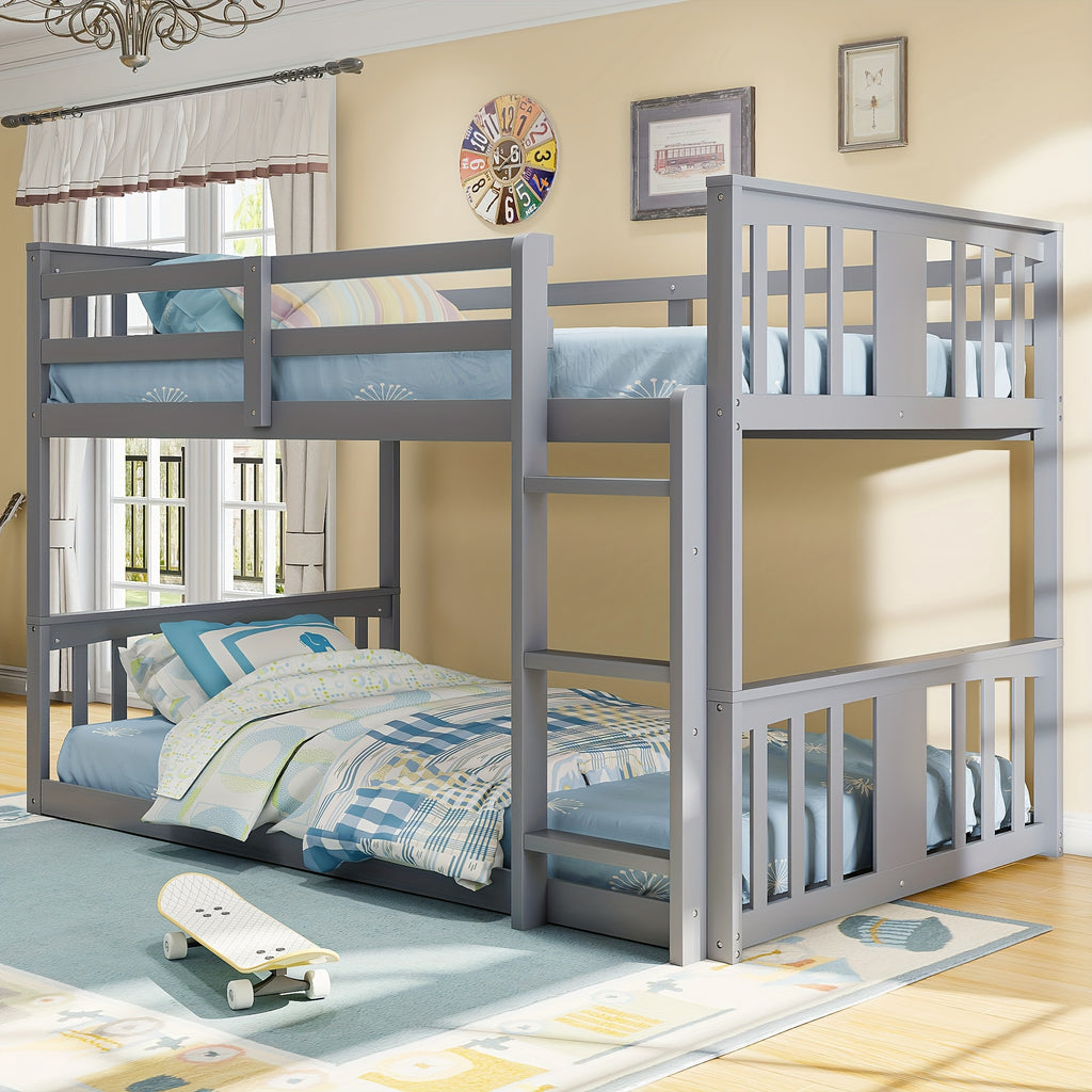 Twin\u002FTwin Bunk Bed with Slide & Ladder - Space-Saving Youngsters Bed with Solid Pine Wood Frame, Full-Length Guardrails, Twin Over Twin Loft Bed Suitable for Shared Bedrooms, Sleepovers & Small Spaces