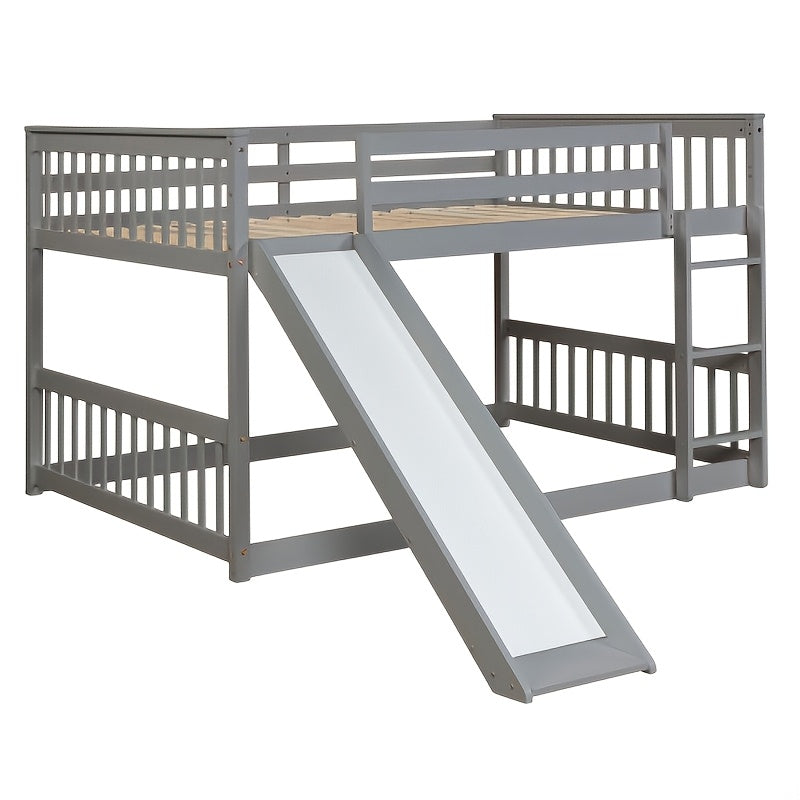 BELLEMAVE Full Over Full Bunk Bed Frame with Slide, Ladder & Full Safety Guardrails, Noise-Reduced Heavy-Duty Bunk Bed, No Box Spring Required, Modern Bedroom Furniture for Small Apartments, Grey