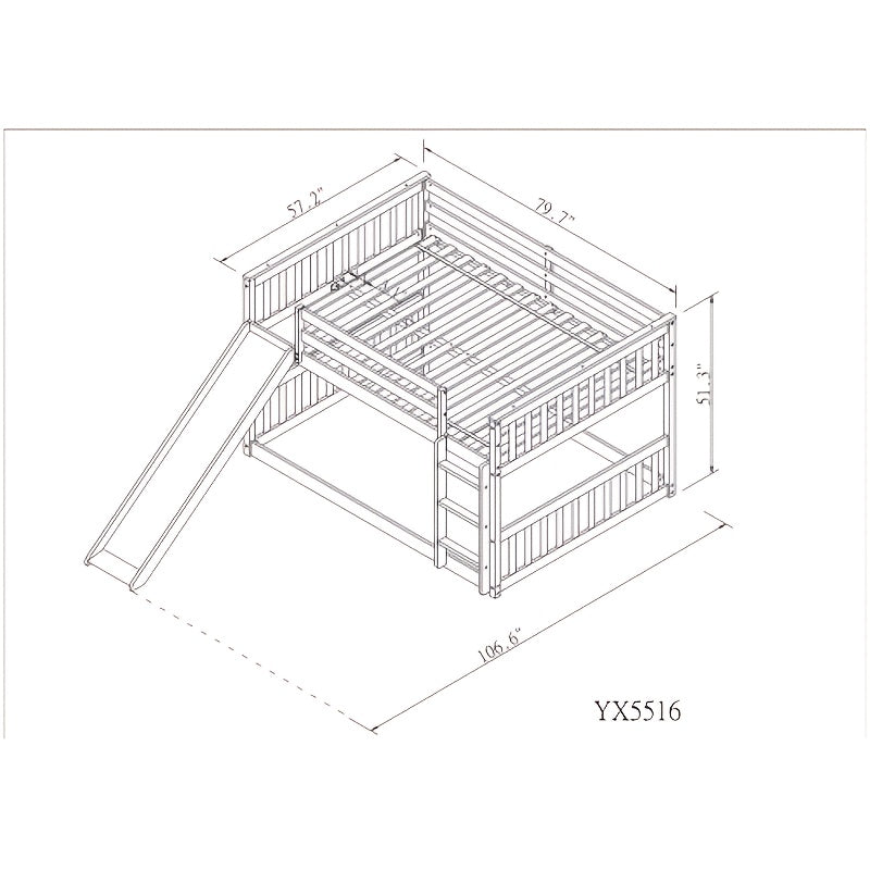 BELLEMAVE Full Over Full Bunk Bed Frame with Slide, Ladder & Full Safety Guardrails, Noise-Reduced Heavy-Duty Bunk Bed, No Box Spring Required, Modern Bedroom Furniture for Small Apartments, Grey