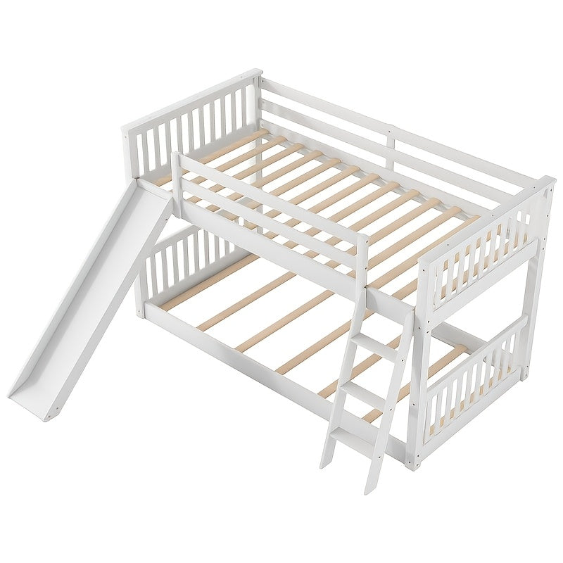 BELLEMAVE Twin Over Twin Bunk Bed with Convertible Slide And Ladder, Sturdy Bed Frame with Safety Guardrails, No Box Spring Needed, White
