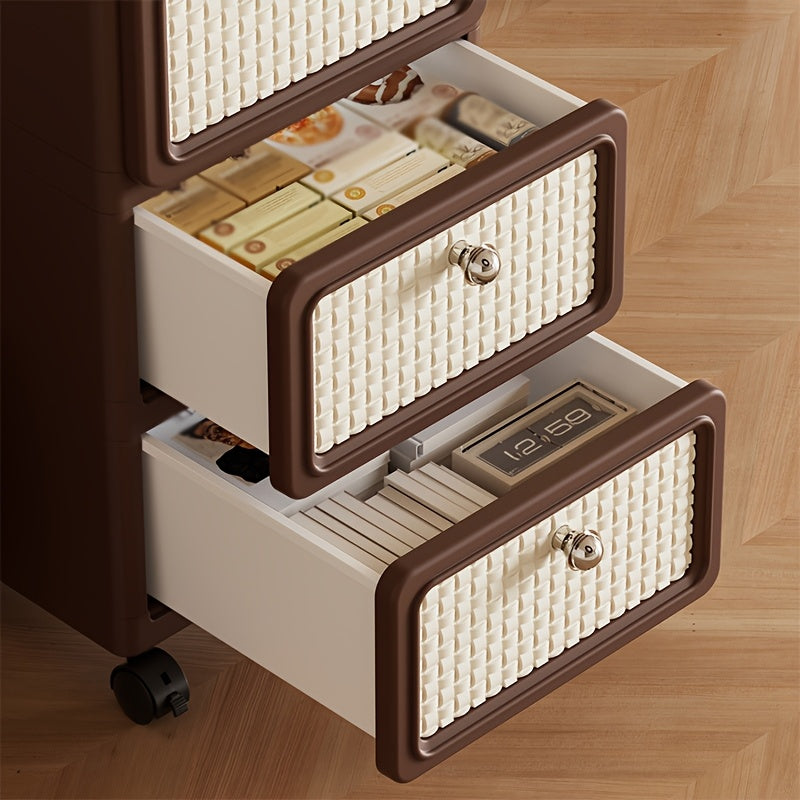 A Storage Cabinet Made of One-Piece Plastic. It Is Versatile, Features a Modern Minimalist Design, And Is Easy to Move. Ideal for Use in The Living Room, Kitchen, Bathroom, And Bedroom. Color: Brown, Storage Drawer Units