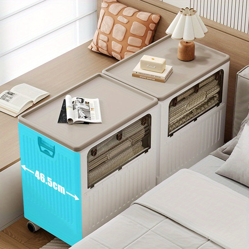 Large Capacity Foldable Storage Cabinet with Wheels - Space-Saving, Durable Plastic Organizer for Clothes, Blankets & More - Multi-Compartment Design, Easy Mobility, Under-Bed Storage