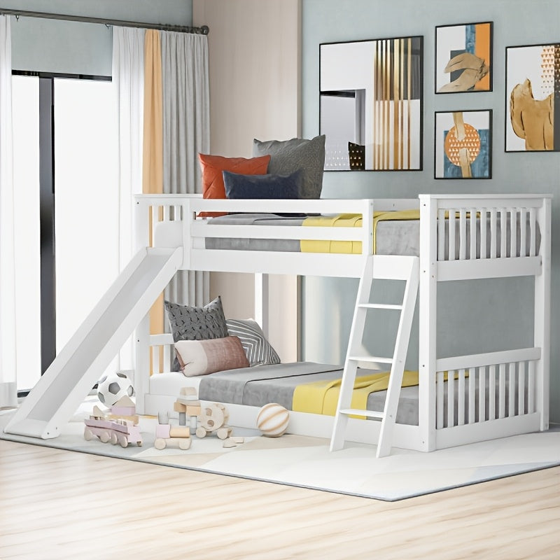 BELLEMAVE Twin Over Twin Bunk Bed with Convertible Slide And Ladder, Sturdy Bed Frame with Safety Guardrails, No Box Spring Needed, White