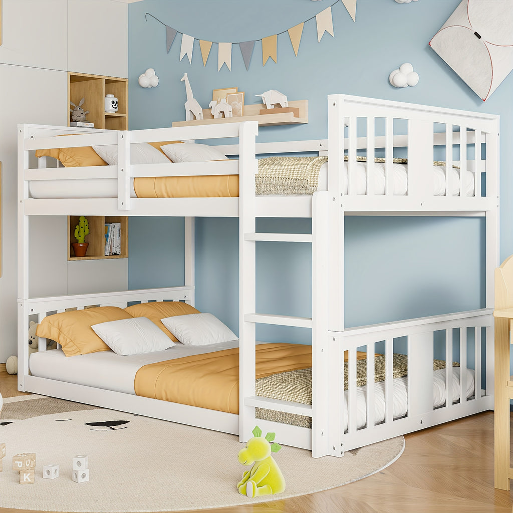 Twin\u002FTwin Bunk Bed with Slide & Ladder - Space-Saving Youngsters Bed with Solid Pine Wood Frame, Full-Length Guardrails, Twin Over Twin Loft Bed Suitable for Shared Bedrooms, Sleepovers & Small Spaces