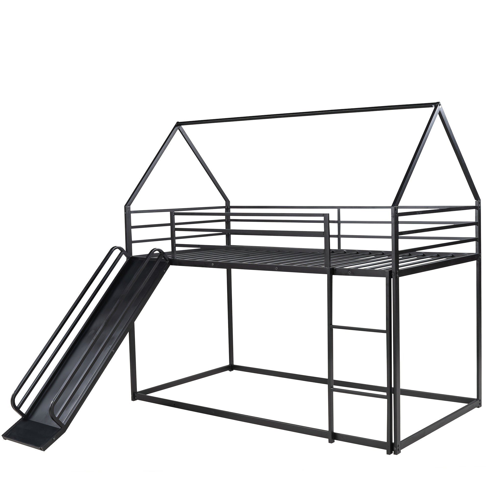 BELLEMAVE Black Twin Over Twin House Bunk Bed Frame with Slide, Metal Bunk Bed with Ladder& Safety Guardrails, Bunk Beds with Noise Reduced Design, No Box Spring Needed, No Mattress, Easy Assembly, Black