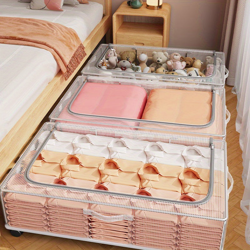 Heavy Duty Under Bed Storage Box with Lockable Lid And Smooth Casters PVC Frame with White Panels Multi Drawer Clothing And Blanket Storage Box Space Saving Heavy Duty Storage Durable PVC Cabinet Under Bed Storage, Under-Bed Storage