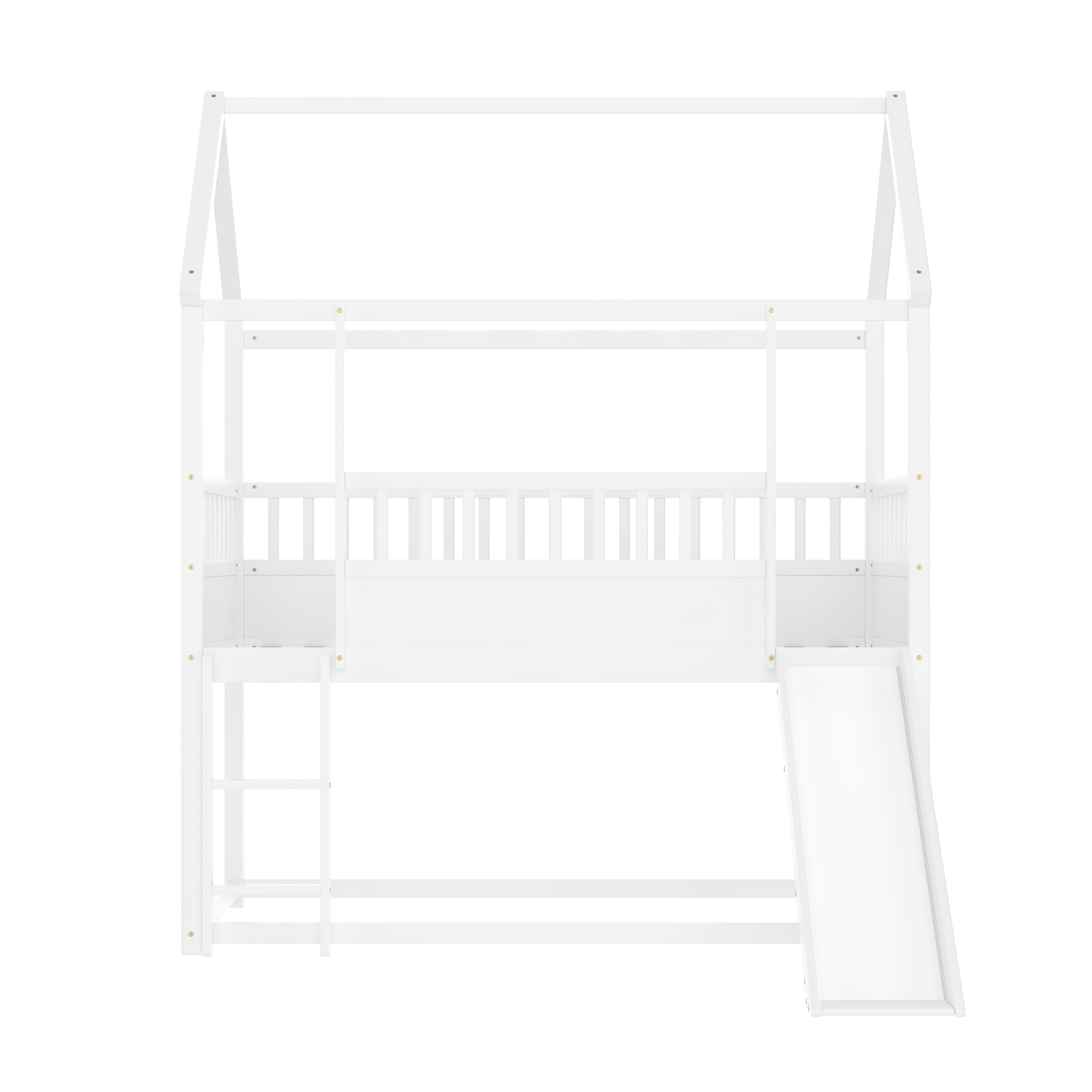 Bellemave Twin Over Twin House Bunk Bed with Convertible Slide & Reversible Ladder, Safety Guardrail - House-Shaped Kids Bed Frame, Low-Profile Design, Easy Assembly, No Box Spring Needed (Mattress Not Included), White - Room