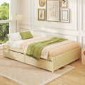 LIFEZEAL Full Size Wooden Platform Bed Frame with 2 Rolling Storage Drawers - Modern White\u002FNatural Bed with Sturdy Hardwood Construction, No Box Spring Needed, 600 lbs Weight Capacity, Underbed Storage System, Easy Assembly