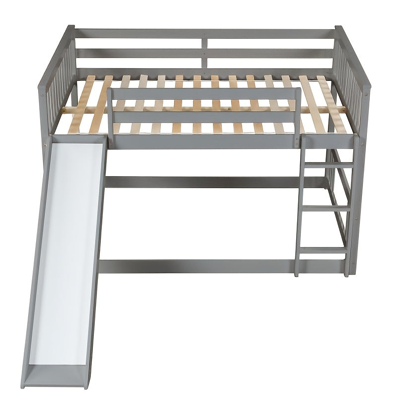 BELLEMAVE Full Over Full Bunk Bed Frame with Slide, Ladder & Full Safety Guardrails, Noise-Reduced Heavy-Duty Bunk Bed, No Box Spring Required, Modern Bedroom Furniture for Small Apartments, Grey