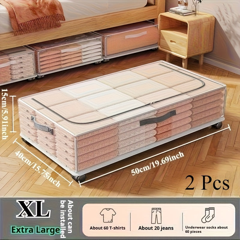 Heavy Duty Under Bed Storage Box with Lockable Lid And Smooth Casters PVC Frame with White Panels Multi Drawer Clothing And Blanket Storage Box Space Saving Heavy Duty Storage Durable PVC Cabinet Under Bed Storage, Under-Bed Storage