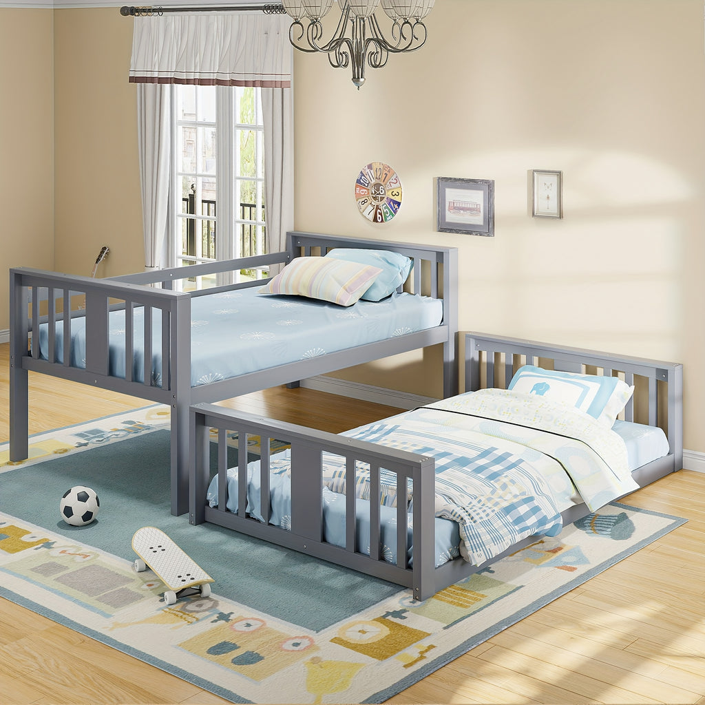 Twin\u002FTwin Bunk Bed with Slide & Ladder - Space-Saving Youngsters Bed with Solid Pine Wood Frame, Full-Length Guardrails, Twin Over Twin Loft Bed Suitable for Shared Bedrooms, Sleepovers & Small Spaces