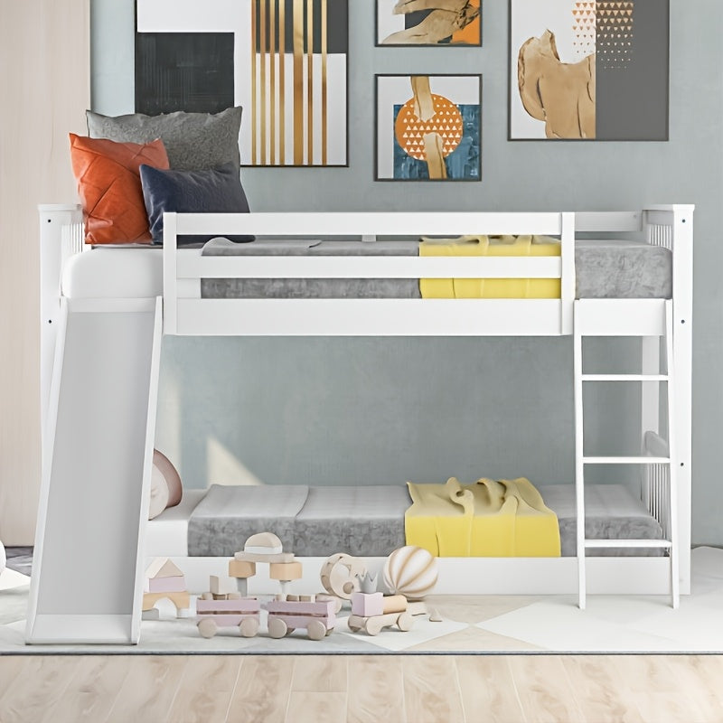 BELLEMAVE Twin Over Twin Bunk Bed with Convertible Slide And Ladder, Sturdy Bed Frame with Safety Guardrails, No Box Spring Needed, White