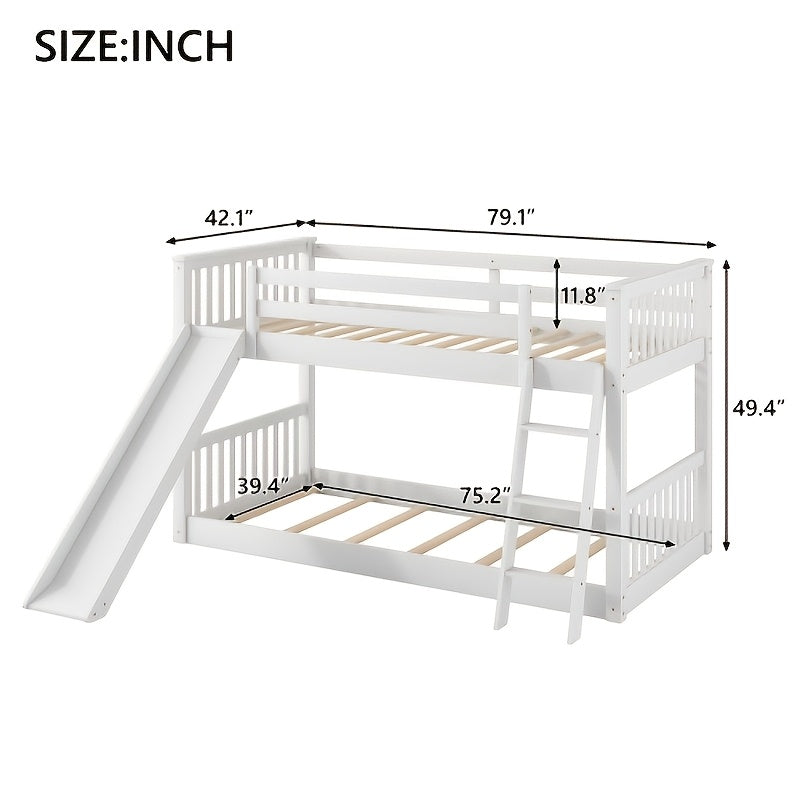 BELLEMAVE Twin Over Twin Bunk Bed with Convertible Slide And Ladder, Sturdy Bed Frame with Safety Guardrails, No Box Spring Needed, White