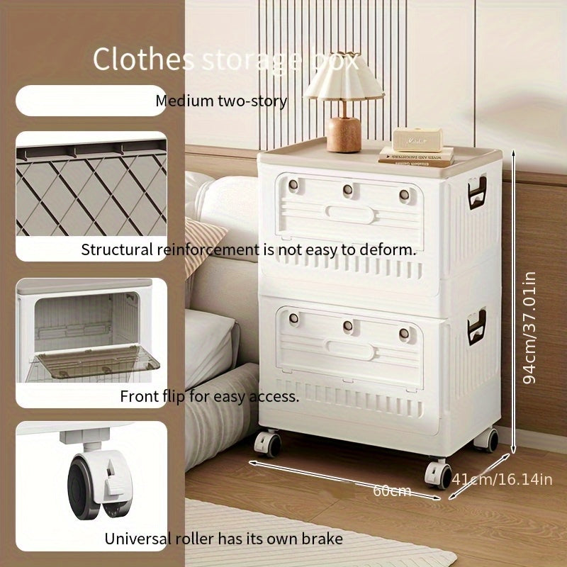 Large Capacity Foldable Storage Cabinet with Wheels - Space-Saving, Durable Plastic Organizer for Clothes, Blankets & More - Multi-Compartment Design, Easy Mobility, Under-Bed Storage