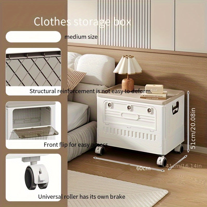 Large Capacity Foldable Storage Cabinet with Wheels - Space-Saving, Durable Plastic Organizer for Clothes, Blankets & More - Multi-Compartment Design, Easy Mobility, Under-Bed Storage