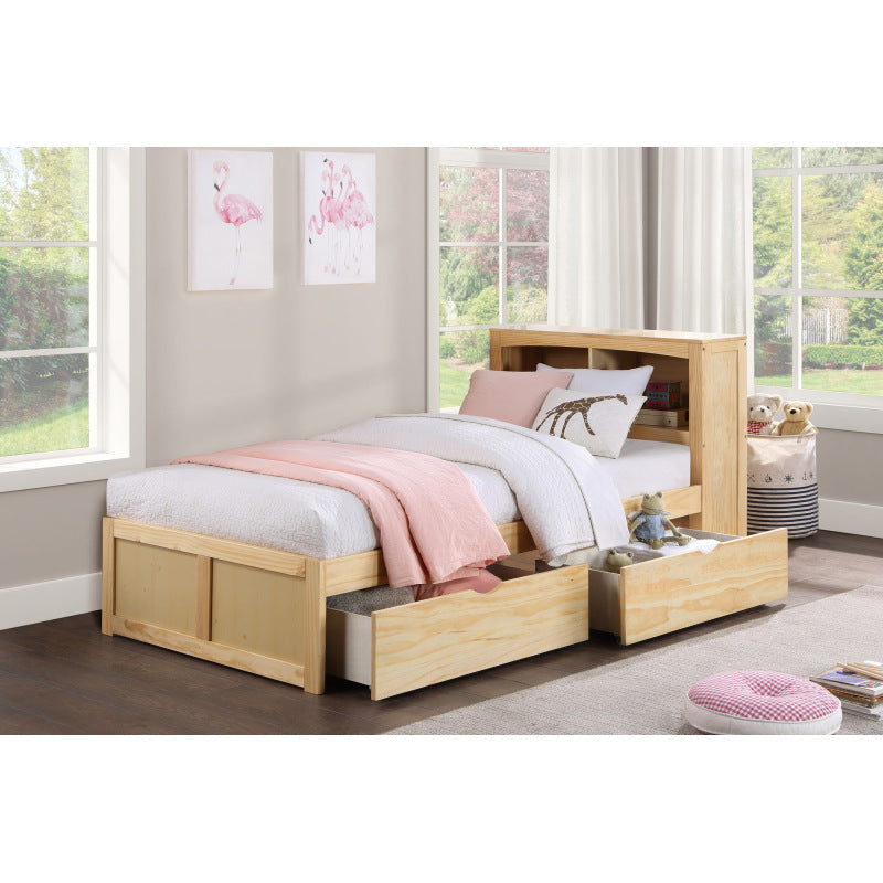 Natural Pine End 2pcs Storage Boxes with Caster Wheels Transitional Bedroom Furniture Underbed Storage, Under-Bed Storage