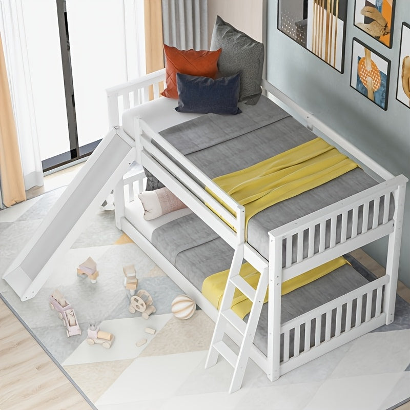 BELLEMAVE Twin Over Twin Bunk Bed with Convertible Slide And Ladder, Sturdy Bed Frame with Safety Guardrails, No Box Spring Needed, White
